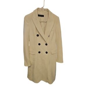 Zara Womens Long Blazer Suit Jacket White Sz M Blogger double breasted Button